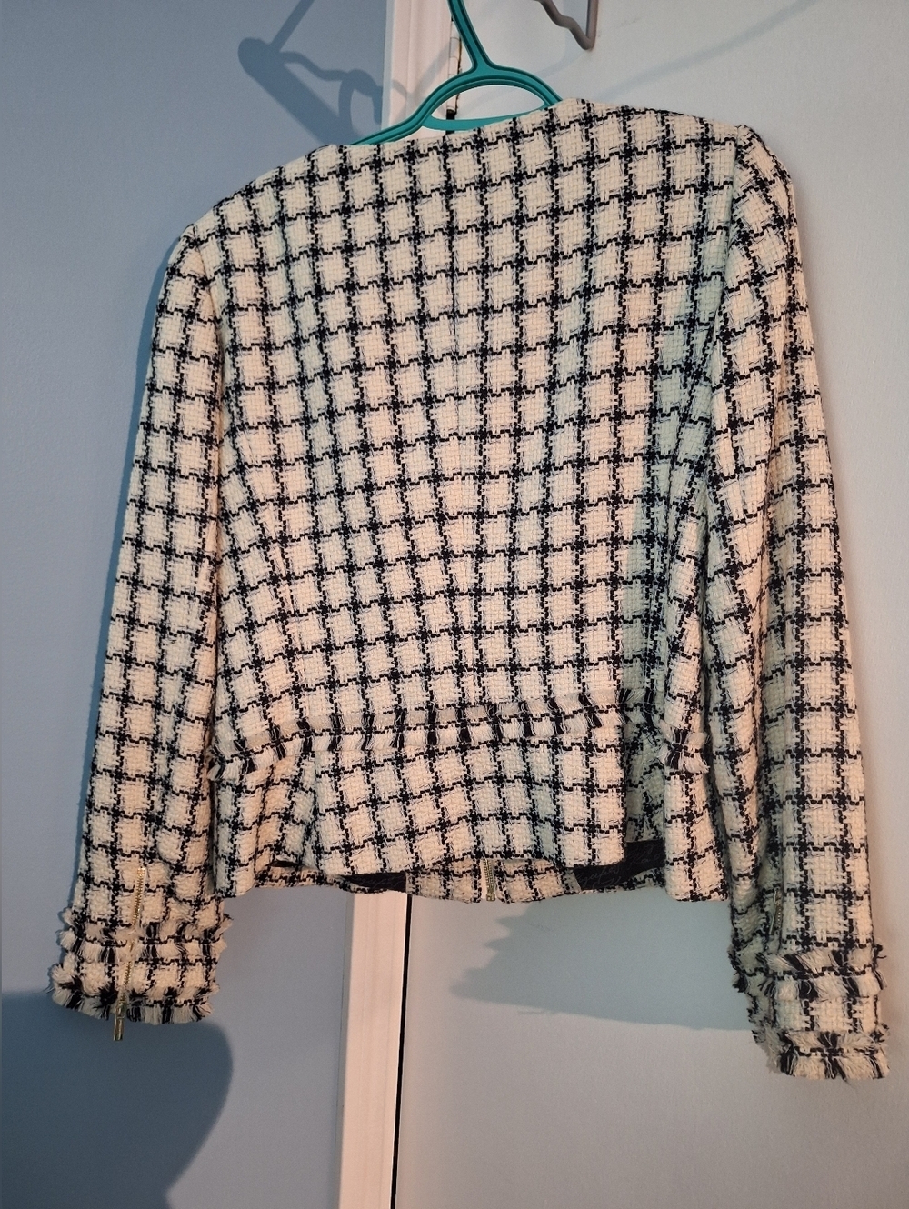 Karl Lagerfeld Paris Black White Plaid Tweed Zip Womens Jacket Size 10 - Picture 8 of 9